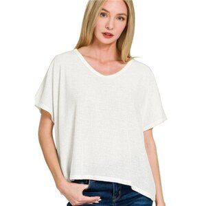 Zenana Ribbed V-Neck Short-Sleeve Knit Top